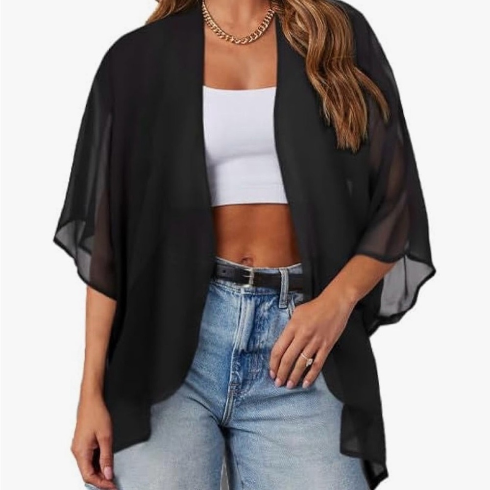 Lightweight Black Sheer Kimono Wrap - Women Accessories Scarves & Wraps NWOT